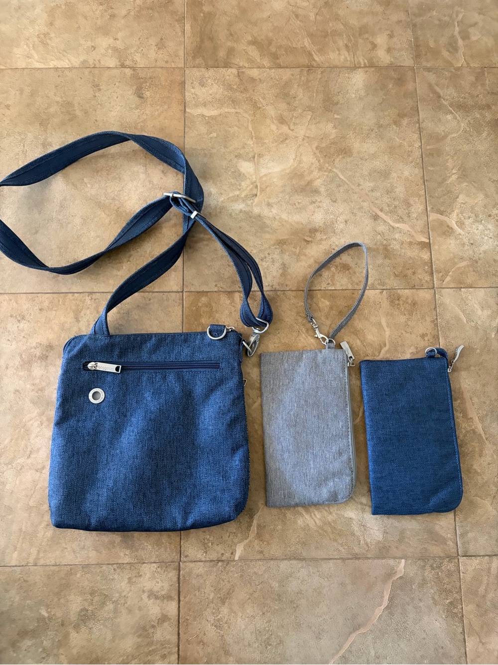Baggallini Slim Crossbody Anti Theft Blue Grey - Picture 2 of 2